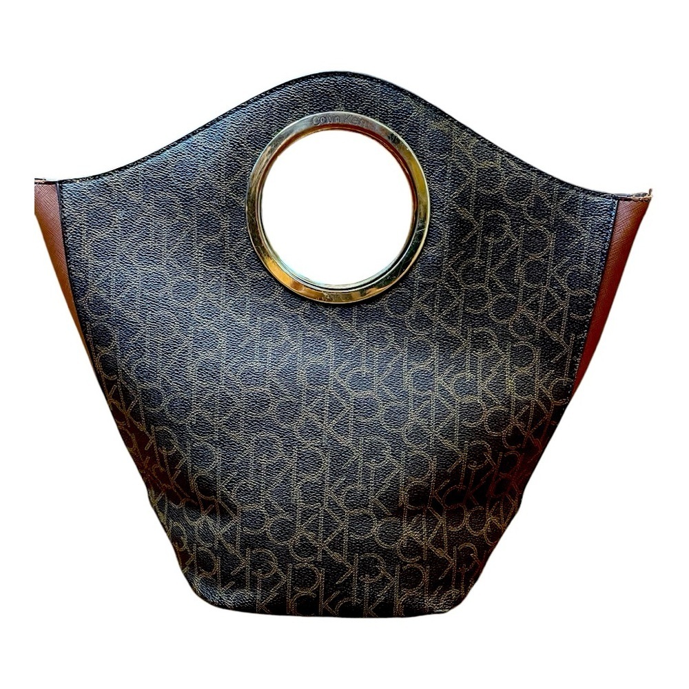 Calvin Klein Lexi Saffiano Leather Signature Bucket Tote